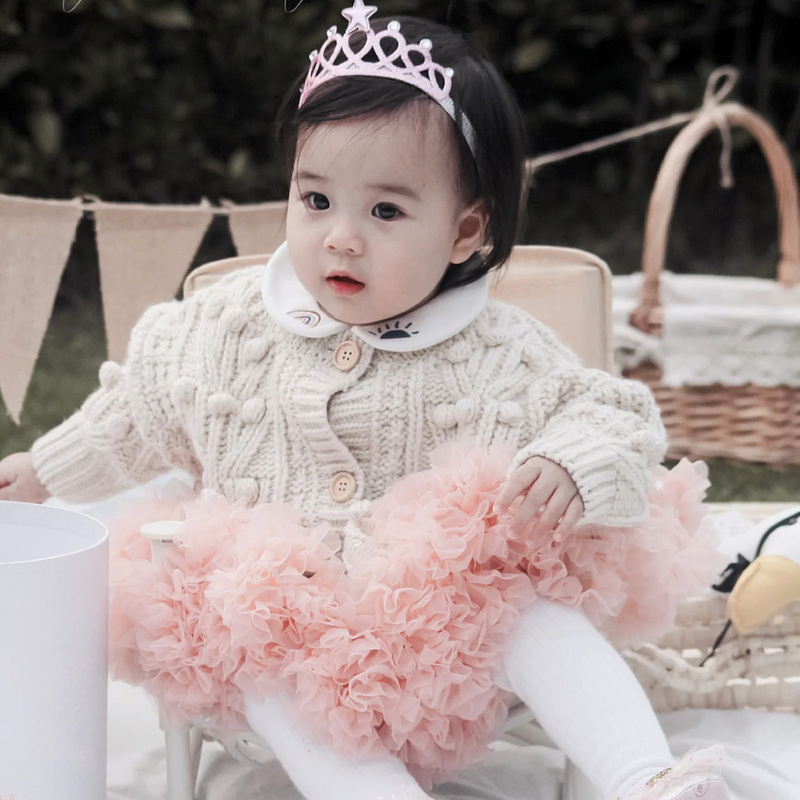 In Stock! Popcorn Knit Sweater for Boys and Girls, Autumn/Winter ins Ball Knit Cardigan Wool Coat, Matching with Tutu for One-Year-Olds