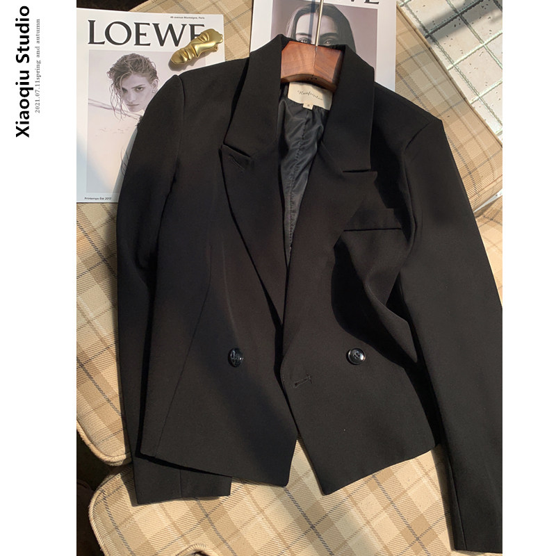 2021 Spring Autumn Dress New Temperament Small Subshorts Black Suit Jacket Woman Korean version Western-style women's blouse Fried Street