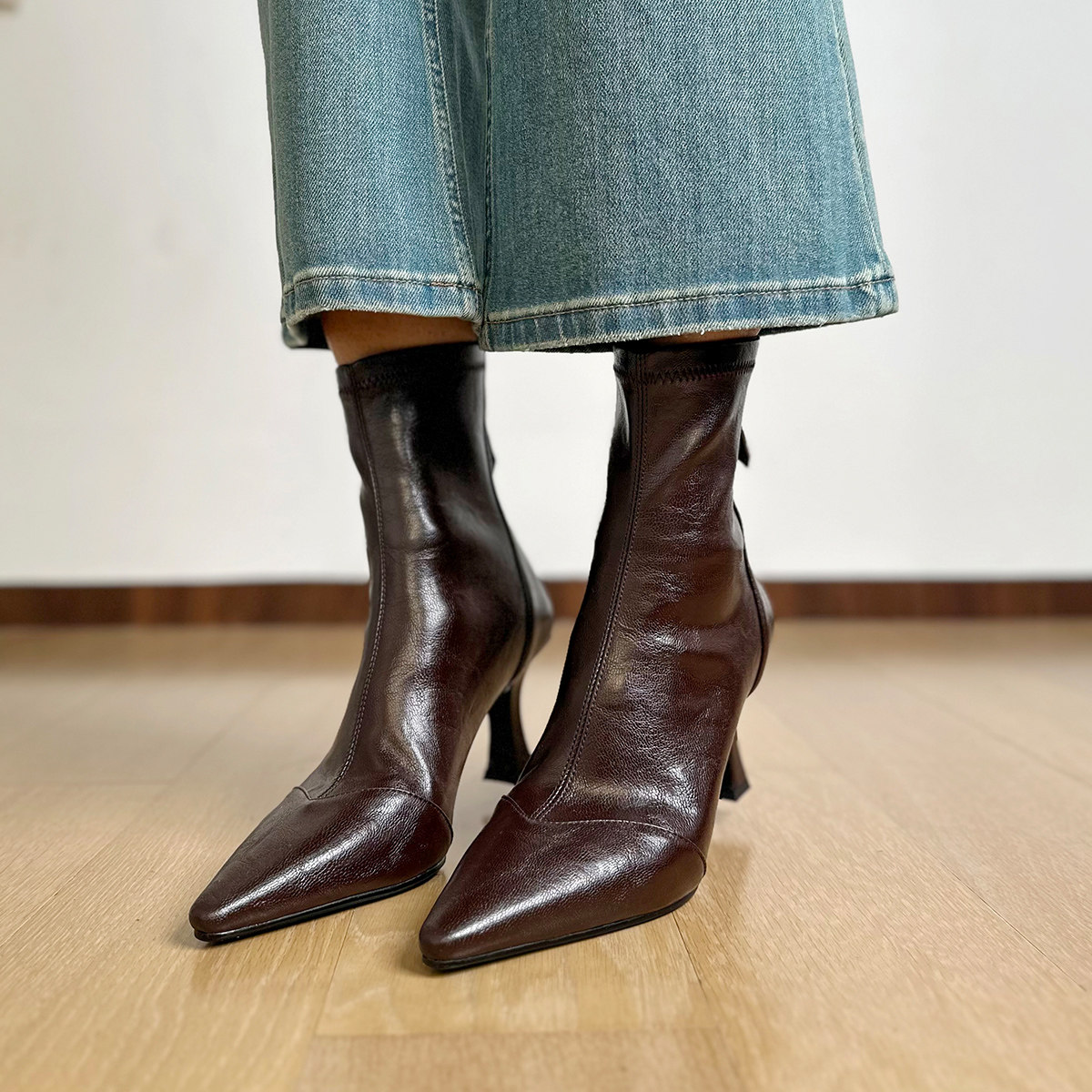 Find First Coat Pairing ~ French Pointed Toe Elastic Slim Fit Boots Women's Stiletto Heel High-Heeled Ankle Boots Elegant Single Boots