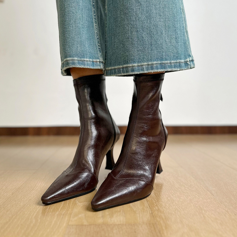 Find First with a Coat~ French Pointed Elastic Slim Boots for Women, Stiletto High-Heeled Short Boots, Elegant Single Boots