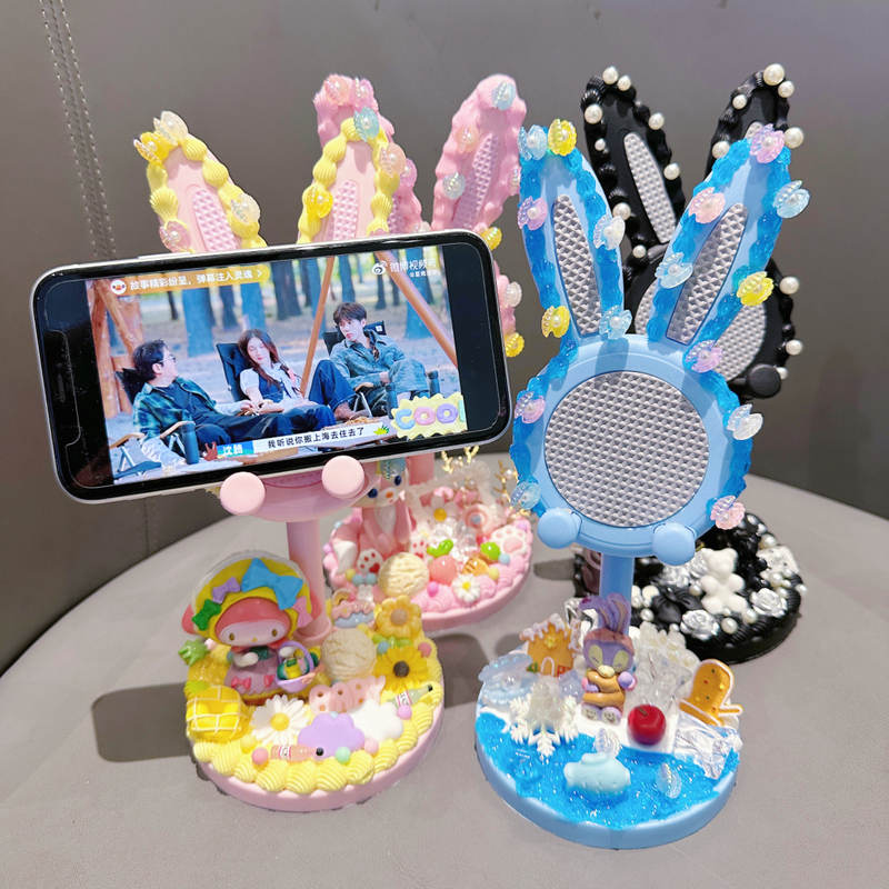 New Year Cute Rabbit Phone Stand DIY Resin Accessories Cream Glue Phone Case Hairpin Handmade Decorative Accessories
