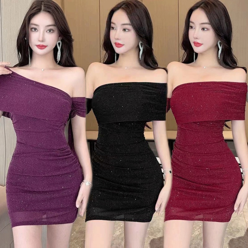 Shiny One-Shoulder Dress, New Nightclub Women's Dress, Low-Cut Backless Bodycon Mini Dress, Elegant Dress