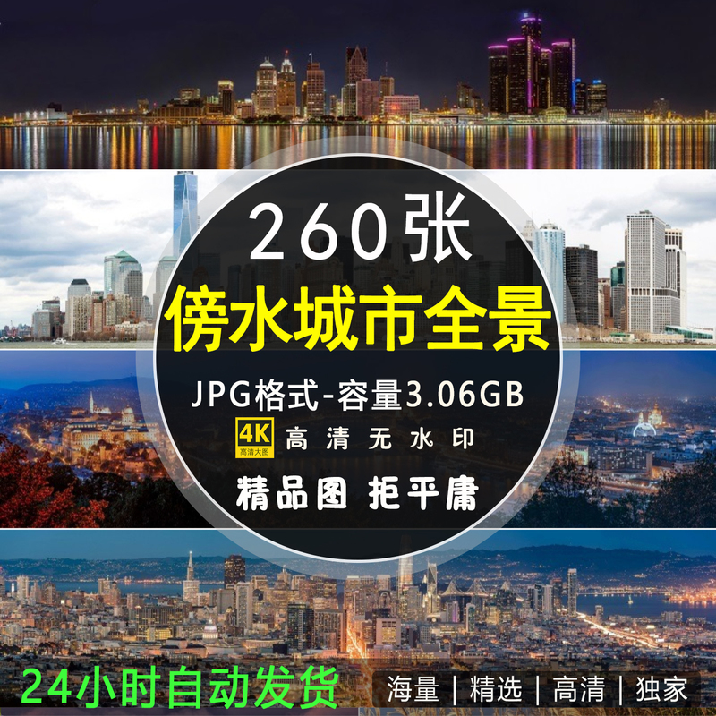 Ultra-Wide-Angle City Panoramic Photos by the Water, Landscape Computer Wallpapers, High-Definition Widescreen Photography Albums, Ps Design Materials