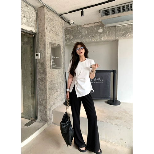 Точечный товар!Узкая футболка с перегибом для сухожилий пальцев ног | двусторонний простой мягкий хлопковый слегка толстый женский топ с круглым вырезом и короткими рукавами на правое плечо мм.