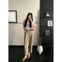 Spot toe tendon cocoa capsule carrot pants fat mm twill round buckle straight high waist carrot pants for women