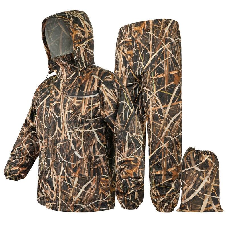 Outdoor Split Camouflage Raincoat and Rain Pants Set for Hunting, Heavy Rain Protection, Cycling, Fishing, Lightweight Hiking and Cycling Raincoat