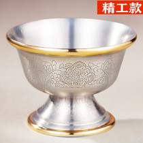 Indian Bronze Water Supply Cups Eight Auspicious Carved Water Supply Bowls Set of Seven Holy Water Cups Goblet Cups in Front of the Buddha