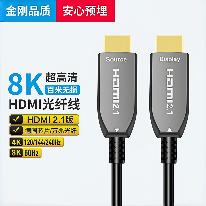 Hdmi2.1 Fiber Optic Cable 8K High-Definition 4K High Refresh Rate 240Hz for Decoration Projects, Embedded Tv, Computer, Projector Extension