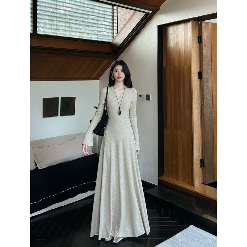 Chuchuelara Knitted Dress for Women, Long-Sleeved, 2026 Autumn and Winter New Style, Tummy-Covering, Hip-Covering, Waist-Cinching One-Piece Dress