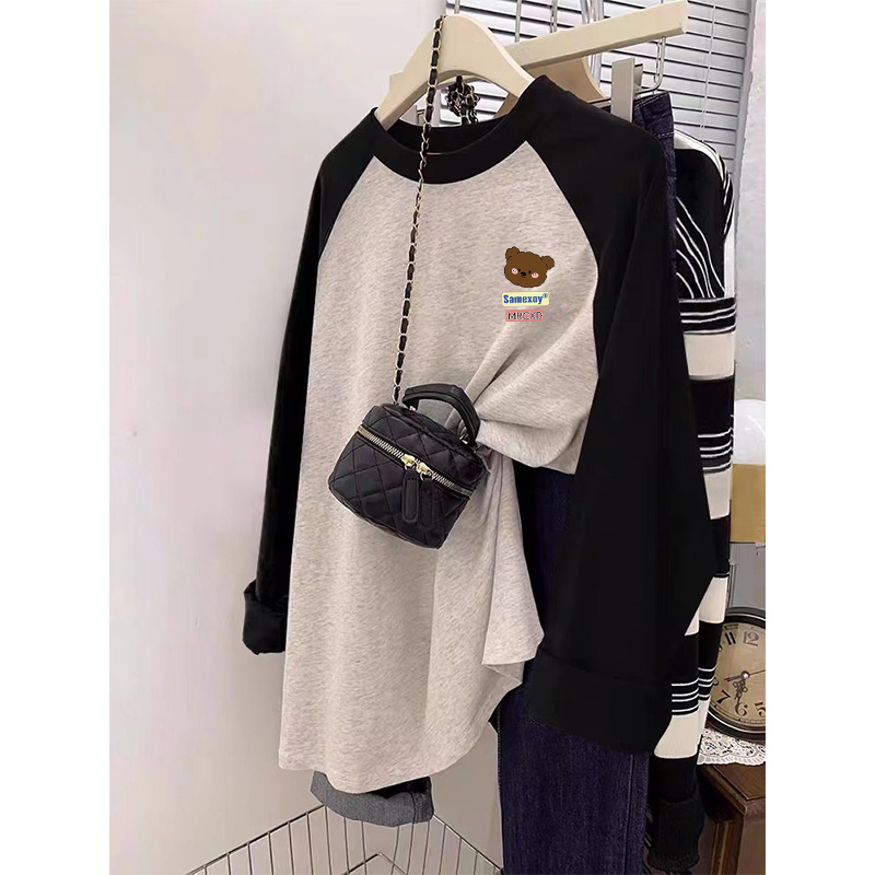 Maternity Base Layer Shirt, Spring and Autumn Top, Pure Cotton Mid-Length Raglan, Plus Size, Loose Fit, Covers the Hips, Long-Sleeved T-Shirt for Women Maternity Base Layer Shirt, Spring and Autumn Top, Pure Cotton Mid-Length Raglan, Plus Size, Loose Fit, Covers the Hips, Long-Sleeved T-Shirt for Women