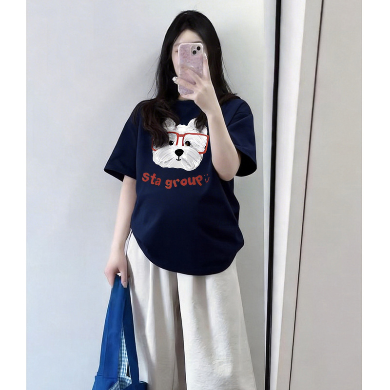 Maternity Tops, Summer Pure Cotton Short-Sleeved T-Shirts, Loose and Versatile, Stylish and Not Revealing Pregnancy, Trendy Outfits for Late Pregnancy Mothers
