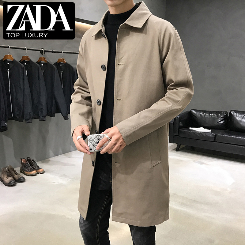 Mid-length trench coat men's spring and autumn new lapel casual jacket Korean version loose business leprosy thin size