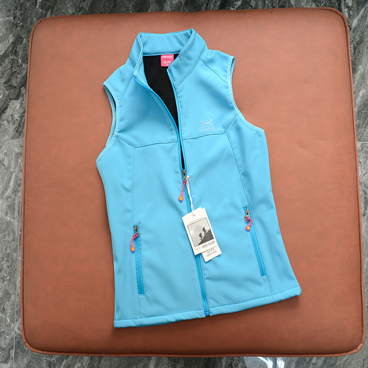 Factory Order, Fleece-Lined Outdoor Vest for Women, Stand-Up Collar, Zipper, Slim Fit, Sports Running, Sleeveless Softshell Jacket