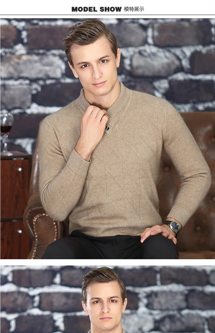Ordos City Men V-cổ 100% Áo cashmere nguyên chất Gà non Cổ áo cardigan Áo len nhung dày áo hoodie cặp