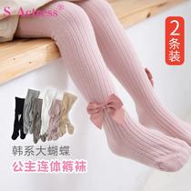 Baby pantyhose 3 girls leggings socks spring and autumn bow conjoined children thin 0 baby big pp leggings