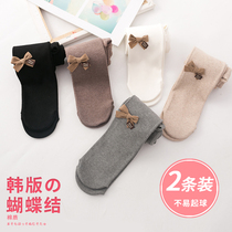 Girl Dancing Socks Pants Children White pantyhose Sock Upright butterfly knot Bottom Pants Spring Fall mid-thick one-piece stockings