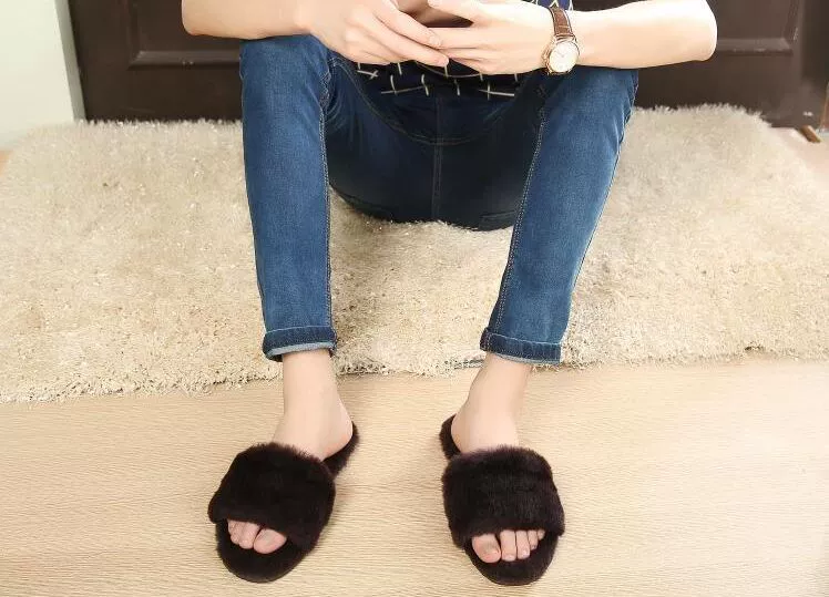 Mùa thu và mùa đông nam mới tinh khiết dép len lông bông ấm giày thêm mã lớn 45-46 trung niên chống trượt