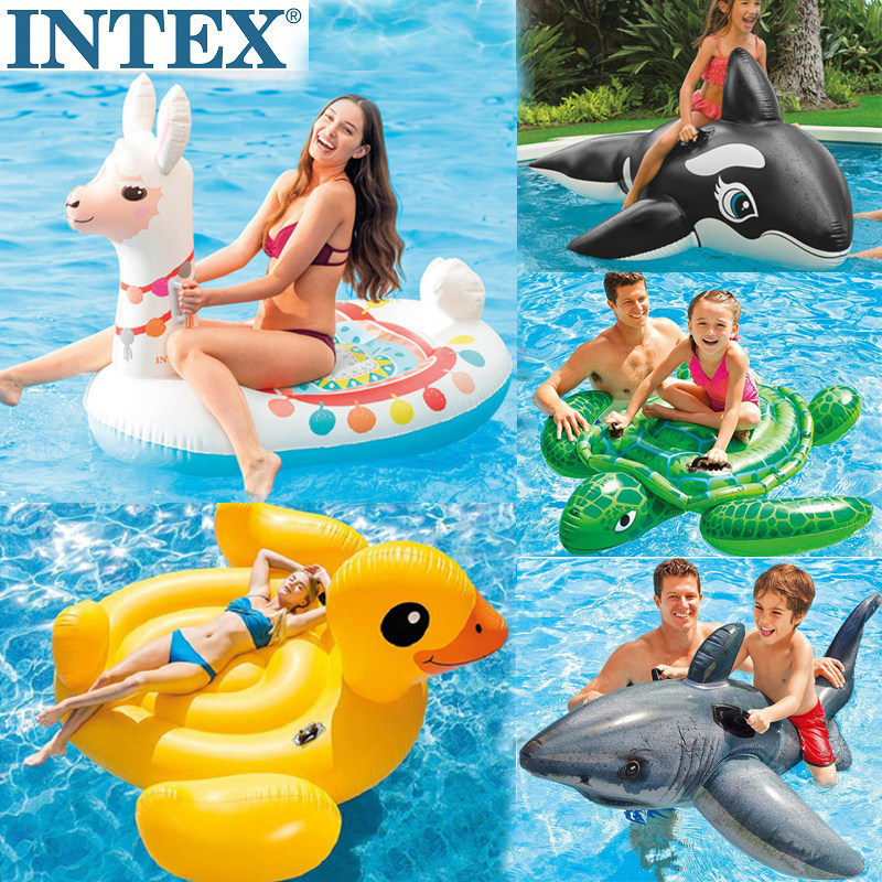 INTEX CHILDREN ADULT WATER INFLATABLE ANIMAL BIKING TOY YELLOW DUCK FLAK NET RED THICKENING FLOATING AND FLOATING BED