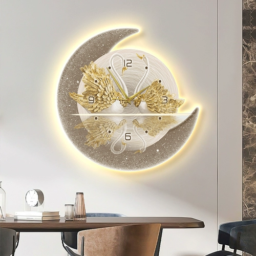 Декоративная живопись для ресторана, современный свет, роскошный фон для гостиной, настенные часы, светодиодные светящиеся настенные часы, лебединые часы, столовая, висящая картина