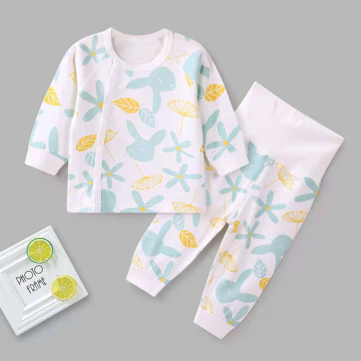 Baby sleeping clothes cotton autumn and winter women's baby underwear set two-piece young children's men's autumn clothes sanitary pants high waist belly protection