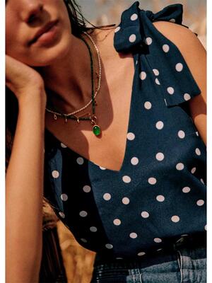 【 In Stock 】 25-year-old French niche retro polka dot print bow V-neck tie sleeveless vest for women