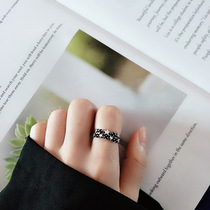 New retro do old electroplating process opening small stars plus inlaid small black zircon spiritual design womens ring