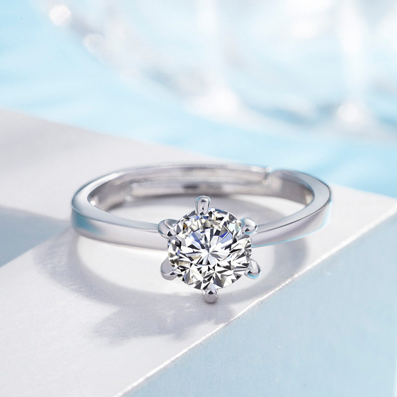 European And European Fashion Classic Six Paws Zircon 925 Silver Plated Ring Female Opening Silver Accessories New Burst Accessories New Shelves