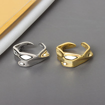 Korean version 925 pure silver ring INS extremely simple irregular wavy glossy glossy female ring opening ring Ring Shake new product