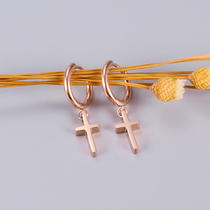 E12 large quantity from the Korean version of rose gold 18K cross earrings ear buckle titanium steel plated color gold jewelry