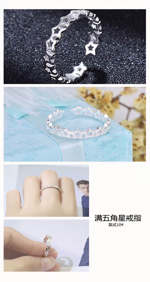 S925 sterling bạc nhẫn nữ sáu cánh mở chỉ số nhẫn Nhật Bản và Hàn Quốc đơn giản nhịp tim nhẫn nhẫn sinh viên trang sức thủy triều nhẫn đồng xu