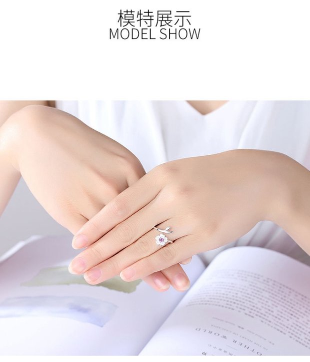 Nhẫn bạc sterling 925 hoa anh đào dễ thương hoa ngọt ngào Hàn Quốc dễ thương mở ngón trỏ nữ nhẫn ngày Valentine mẫu nhẫn nam đẹp