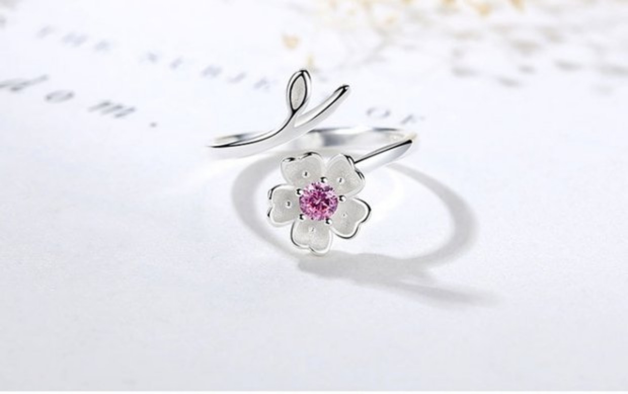 Nhẫn bạc sterling 925 hoa anh đào dễ thương hoa ngọt ngào Hàn Quốc dễ thương mở ngón trỏ nữ nhẫn ngày Valentine mẫu nhẫn nam đẹp