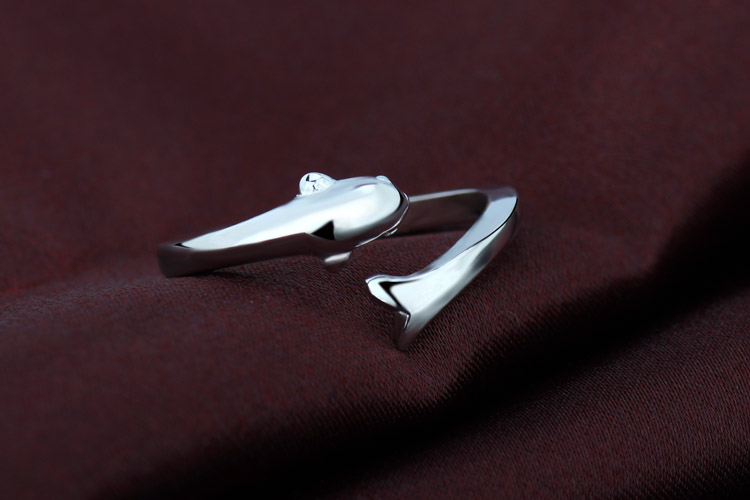 Bạc 925 sterling phụ nữ Hàn Quốc Phiên bản Hàn Quốc của trang sức thời trang cá heo dễ thương mở miệng nhẫn kim cương nhẫn nhẫn nhẫn nhẫn cặp vàng 18k