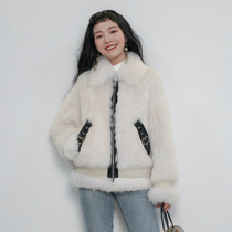 (locomotive girl) 3PLUS Wandering Republican homemade locomotive fur integrated wool leather fur straw jacket