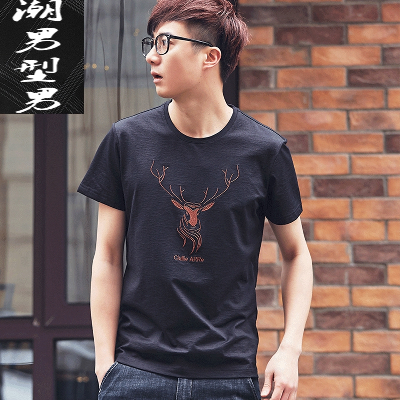 Tide-card short sleeve T-shirt male blouse 2022 Summer new Korean version Trend round collar loose and comfortable pure cotton men's clothing