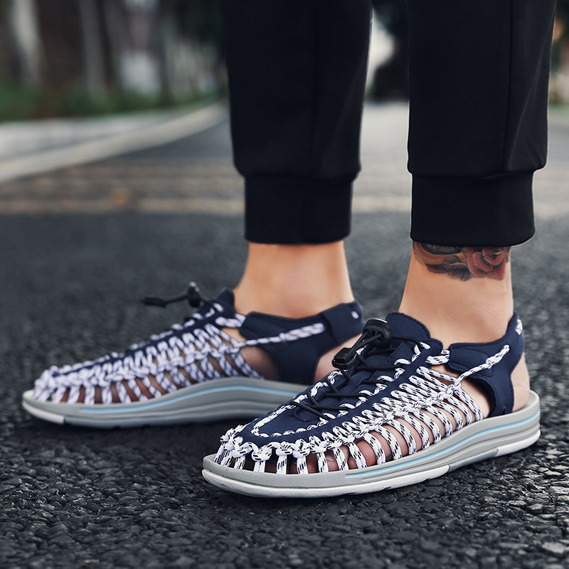 Woven Roman sandals 2022 new summer Korean version trendy sports thick bottom breathable casual 100 hitch beach shoe men