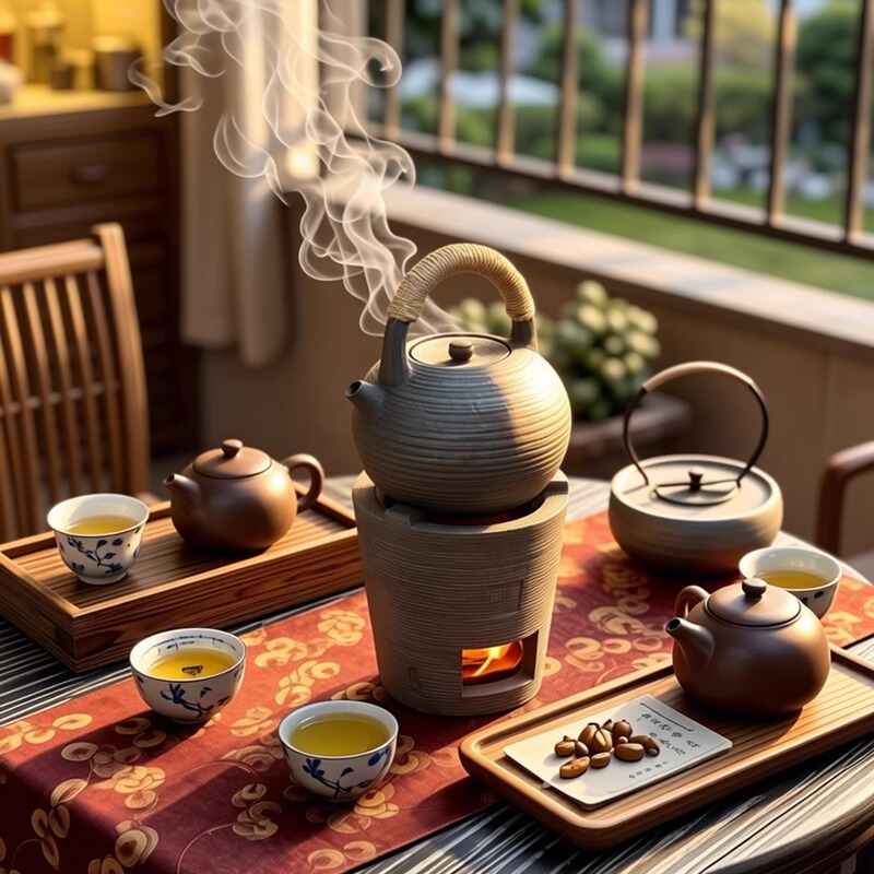 Rattan-Woven, Wood-Fired Clay Handmade Teapot with Handle, Vintage Style, Large and Small Sizes, Water Boiling Kettle, Charcoal Stove Tea Kettle, Water Boiling Kettle