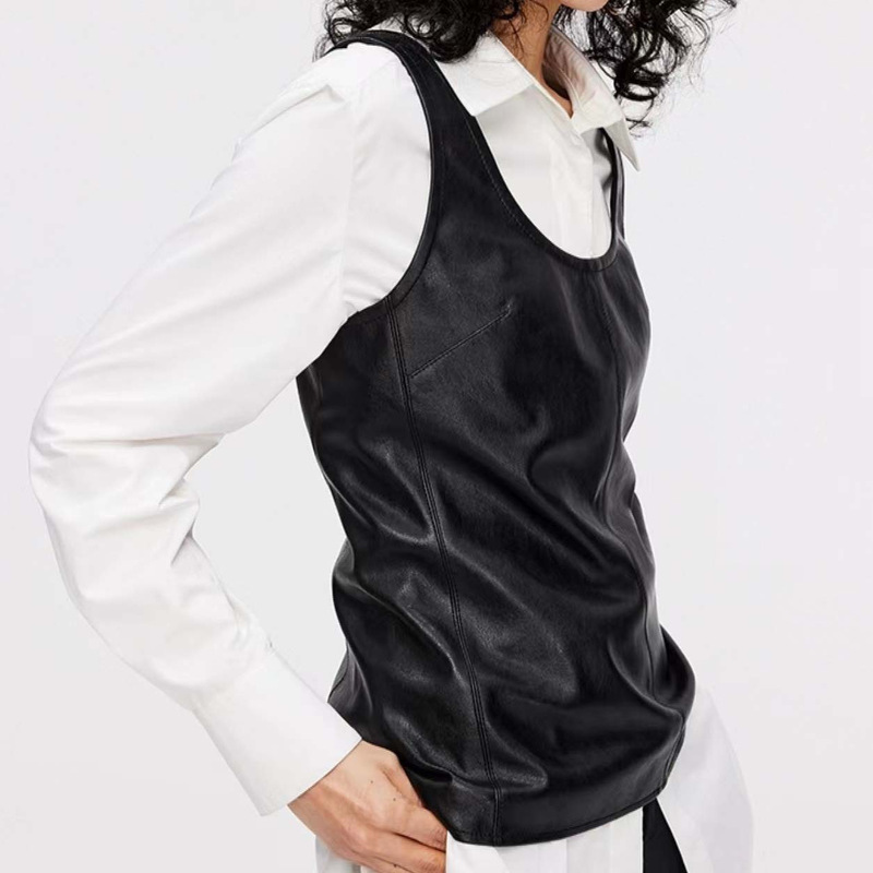 Genuine Leather Clothing 4206 Spring and Summer Fashion New Style Casual Versatile Slim-Fit Sheepskin Vest