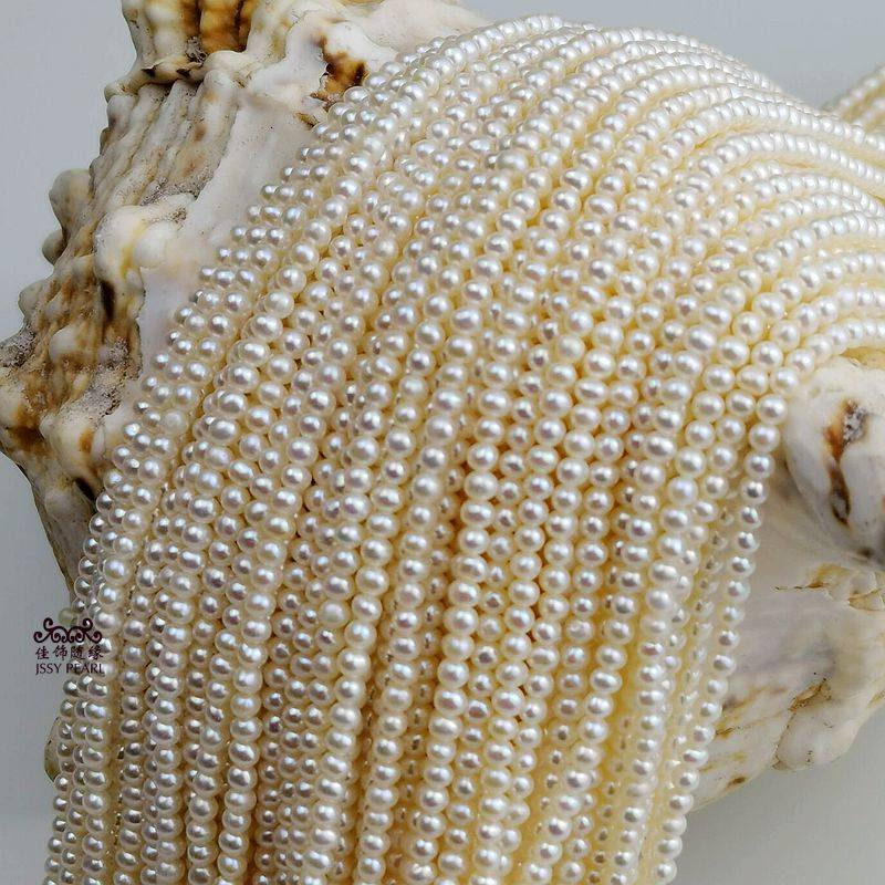 Natural Freshwater Pearl Semi-finished Product 3-4mm Near Round Necklace DIY Hand-made Ornament Sublight Milky White