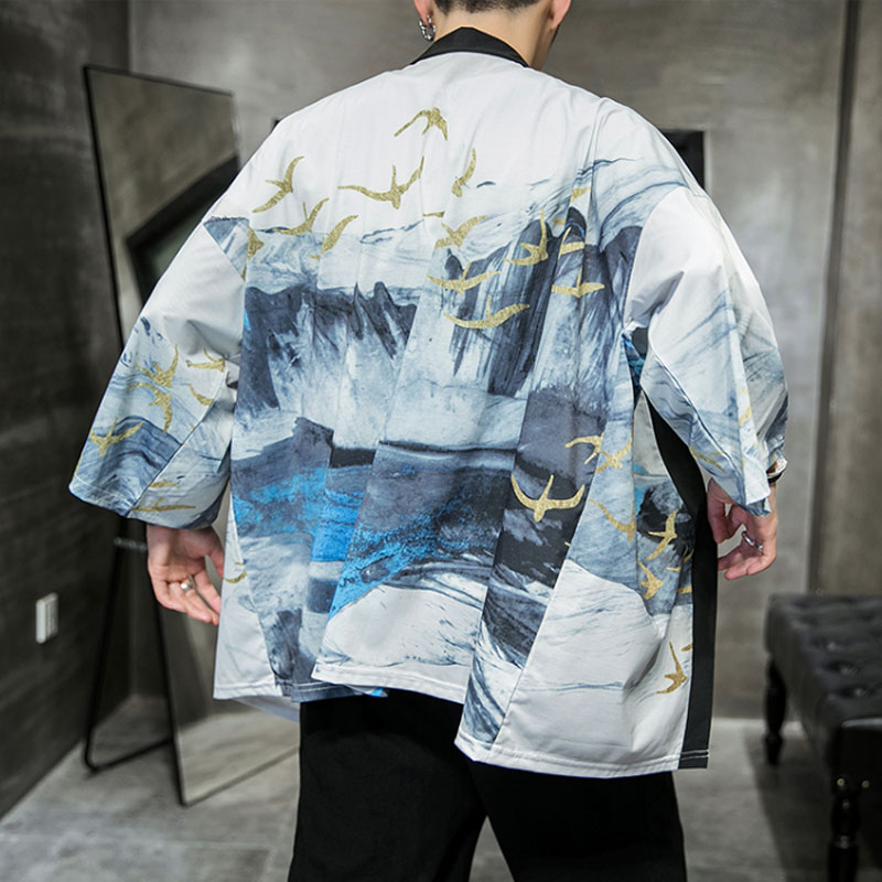 . Wu ngày Nhà giáo đường áo kimono phù hợp với Trung Quốc gió nam quần áo bảy tay Wei Jinfeng phong cảnh vẽ người đàn ông cổ tích của nam giới