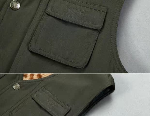 Trung niên cộng nhung nhung ấm áp vest nam mùa đông cộng với tóc dày vest nhiều túi vest vai bố bộ vest nam cho người trung tuổi
