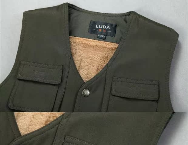 Trung niên cộng nhung nhung ấm áp vest nam mùa đông cộng với tóc dày vest nhiều túi vest vai bố bộ vest nam cho người trung tuổi