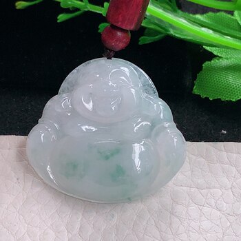 Zen natural light 31.3*35.8*6.6 burmese jade a-grade full ice floating flower buddha maitreya buddha jade pendant