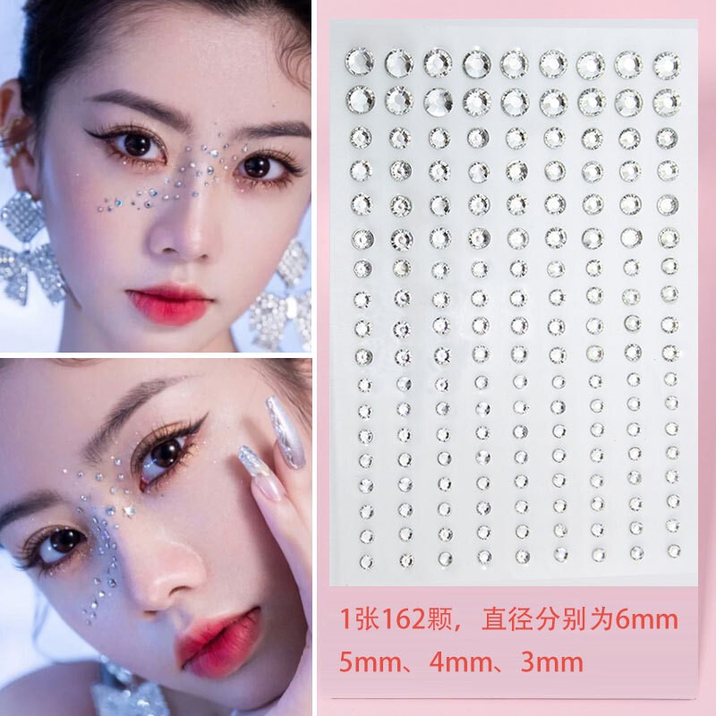 Children's Stage Performance Face Stickers with Shiny Rhinestones, Eye Makeup, Tear Rhinestones, Self-Adhesive Facial Pearl Crystal Diamond Stickers