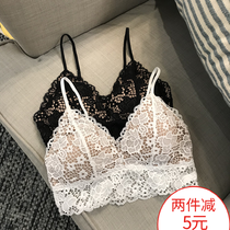 Beauty back big chest small vest type triangle cup bra bralette French lingerie sexy lace chest pad summer