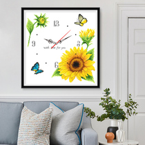 Cross stitch clock 2021 New Line embroidery simple modern living room bedroom restaurant sunflower flower simple embroidery