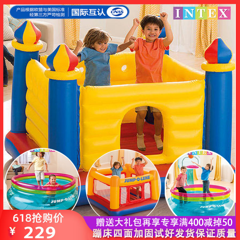 intex home net red small castle children's toys inflatable jumping bed jump trampoline indoor naughty castle