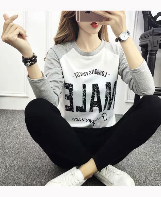 Áo thun nữ tay dài lửng nữ lửng phiên bản Hàn Quốc hoang dã của quần áo mùa thu mới 2018 chạm đáy áo thu đông áo tay lỡ form rộng hàn quốc