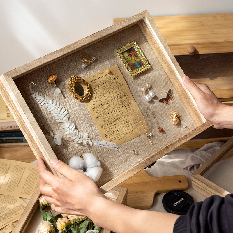 Solid Wood Three-Dimensional Dried Flower Specimen Frame Handmade DIY Plant Nail Art Storage Box Decorative Cork Board Display Frame