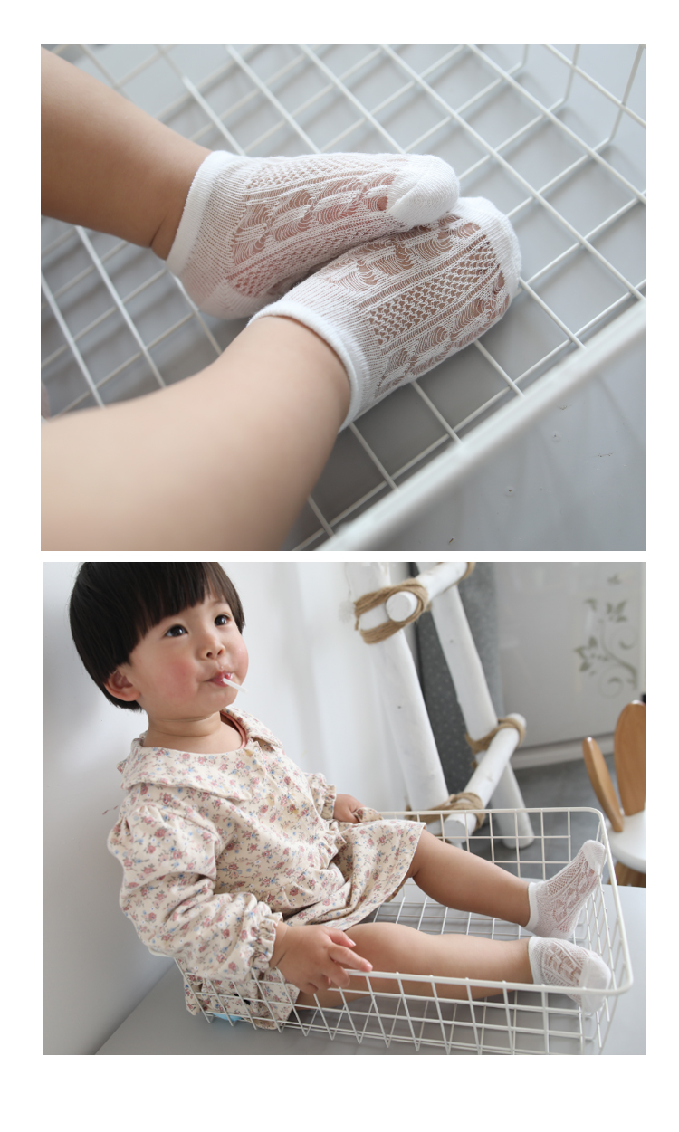 Trẻ em mùa hè lưới vớ thở siêu mỏng băng lụa vớ tinh thể bé vớ em bé 1-3 tuổi vớ cotton 5